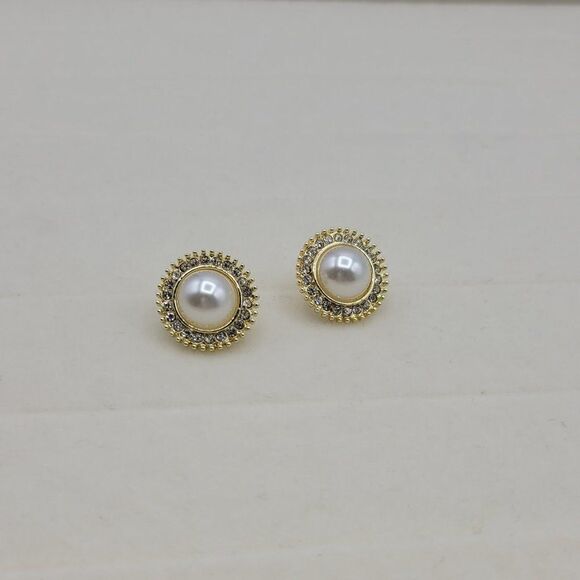 5/$25 Rhinestone Crystal Decorated Faux Pearl Large Stud Post Earrings - Picture 5 of 9